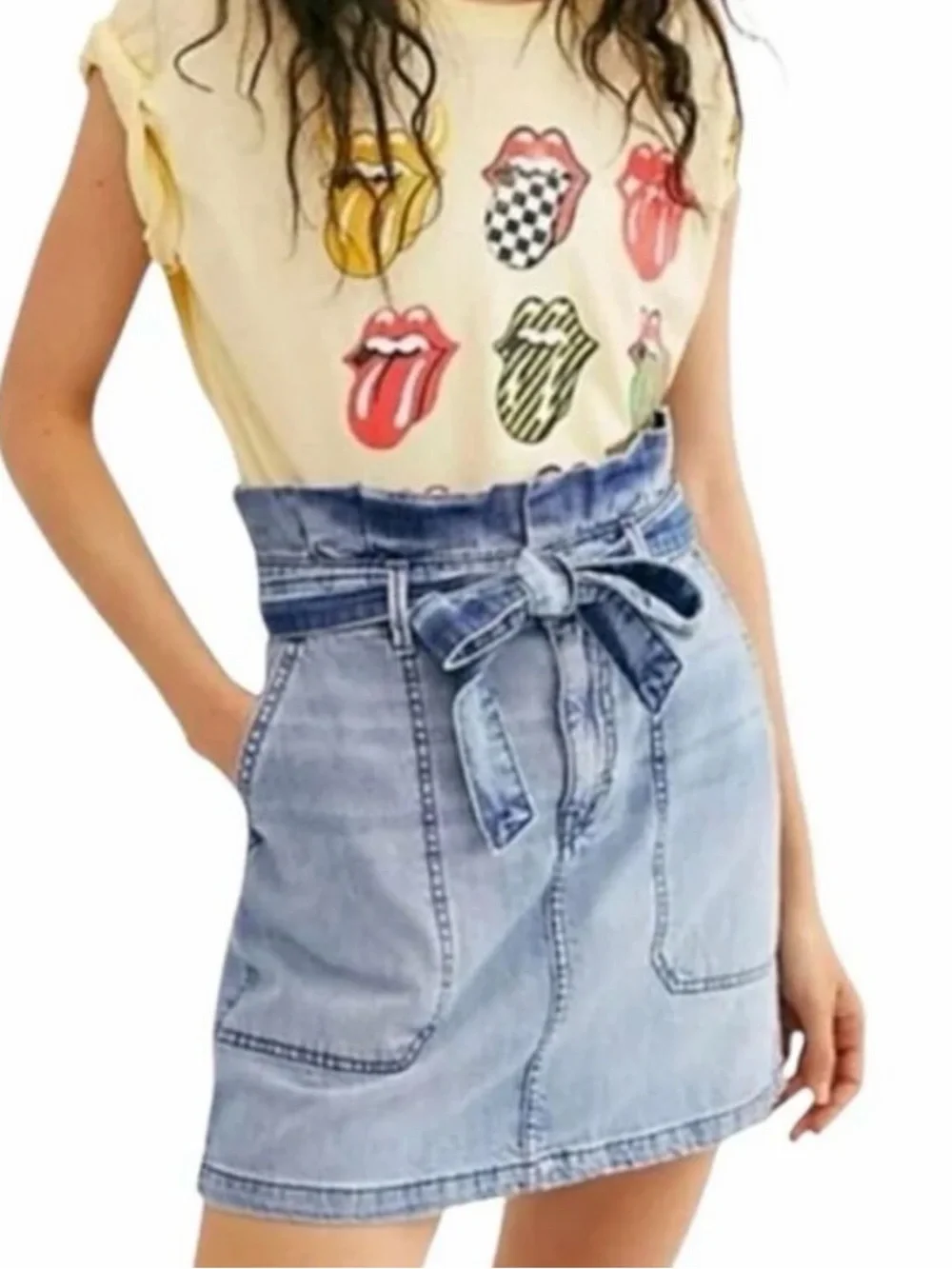 Free People Splendor In The Grass Denim Mini Skirt Paper Bag Size 8 Cotton